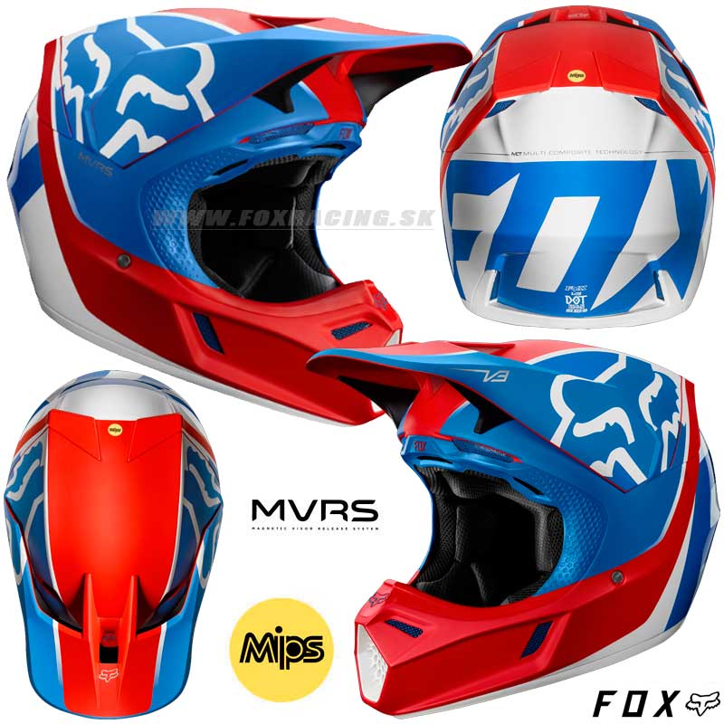 Moto oblečenie - Helmy, FOX prilba V3 Kila helmet ECE, modro červená