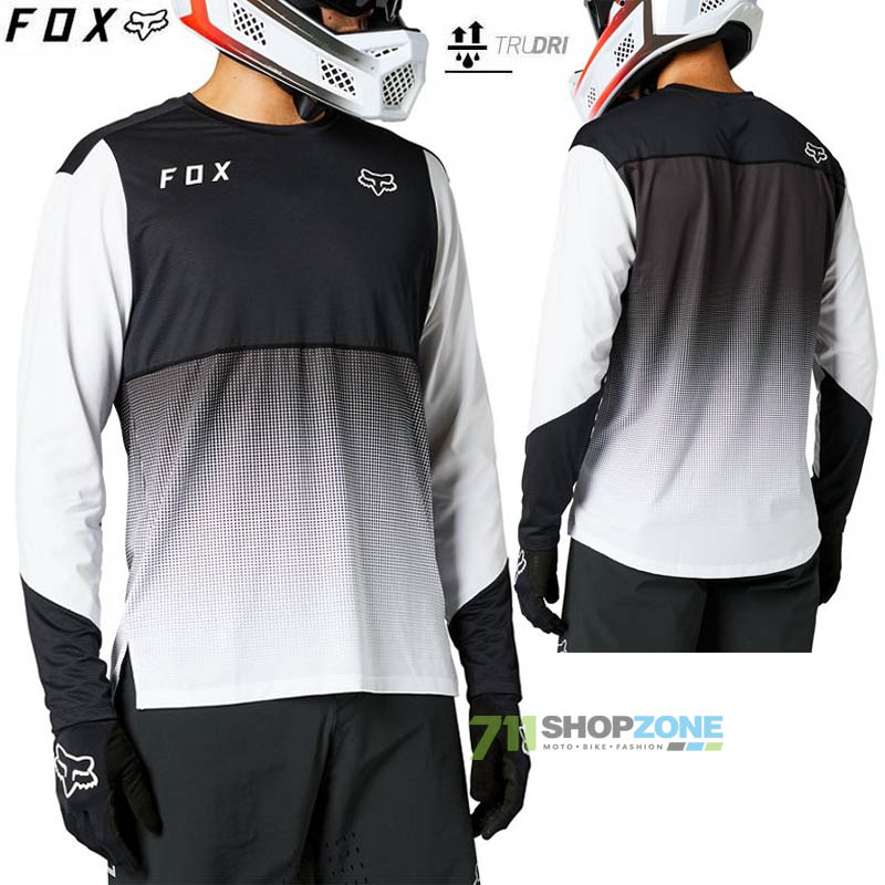 Cyklo oblečenie - Pánske, FOX cyklistický dres Flexair LS jersey, čierno biela