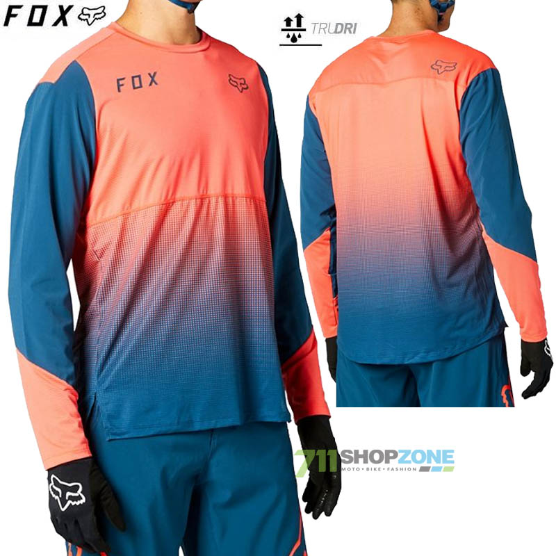 Cyklo oblečenie - Pánske, FOX cyklistický dres Flexair LS jersey, neon červená