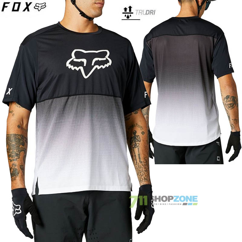 Cyklo oblečenie - Pánske, FOX cyklistický dres Flexair ss jersey, čierno biela