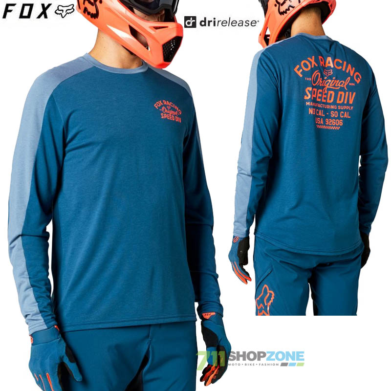 Cyklo oblečenie - Pánske, FOX cyklistický dres Ranger Dr. LS jersey, modrá