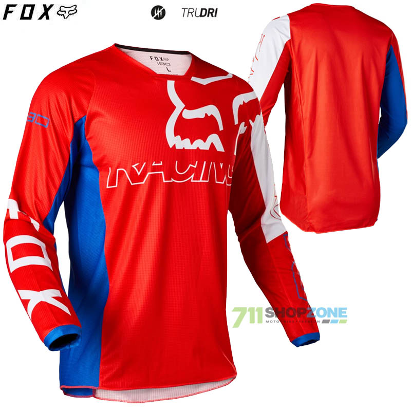 Moto oblečenie - Dresy, FOX motokrosový dres 180 Skew jersey, bielo červeno modrá