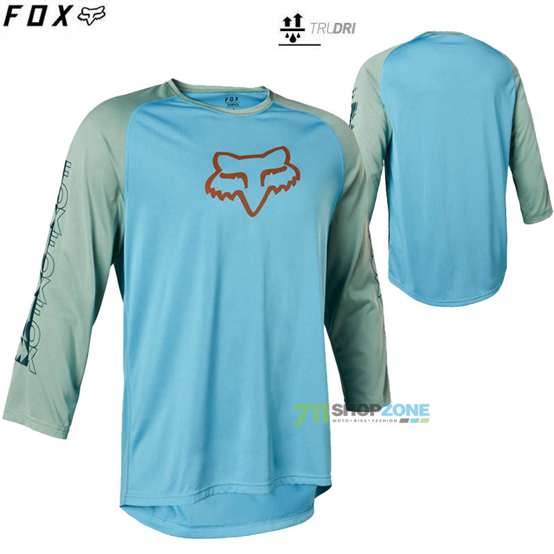 Cyklo oblečenie - Pánske, FOX cyklistický dres Ranger 3/4 jersey Vibe, šedo modrá