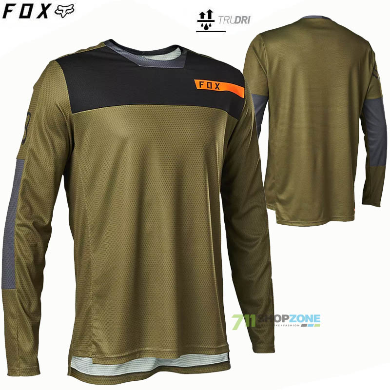 Cyklo oblečenie - Pánske, FOX cyklistický dres Defend LS jersey Moth 22, army zelená