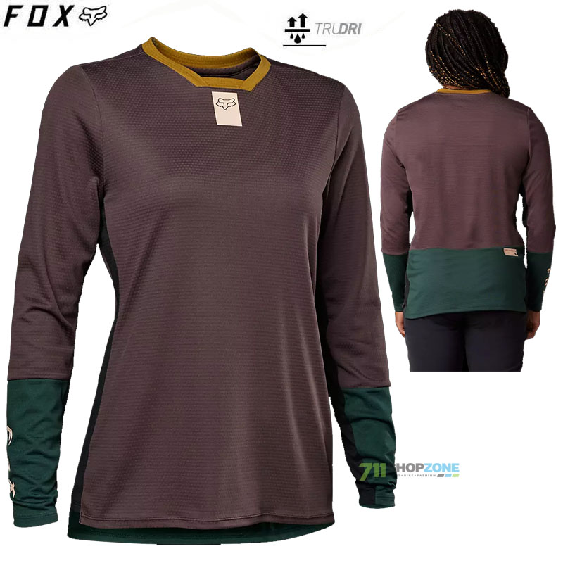 Cyklo oblečenie - Dámske, FOX dámsky cyklistický dres Defend LS jersey 22, fialová/tm. zelená