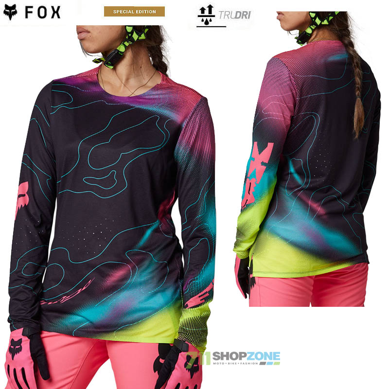 Cyklo oblečenie - Dámske, FOX dámsky cyklistický dres Flexair Lunar jersey, čierno ružová