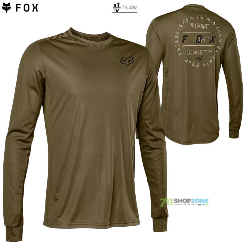 Cyklo oblečenie - Pánske, FOX cyklistický dres Ranger LS jersey, olivovo zelená