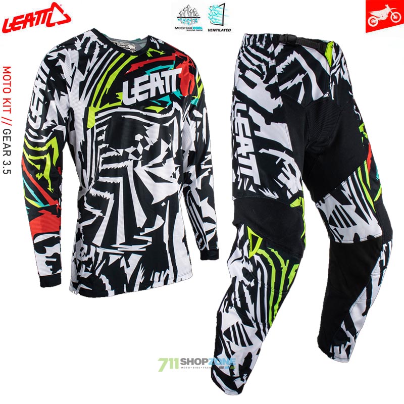 Moto oblečenie - Detské, Leatt detský moto Ride kit nohavice a dres Jr. 3.5 V23, zebra