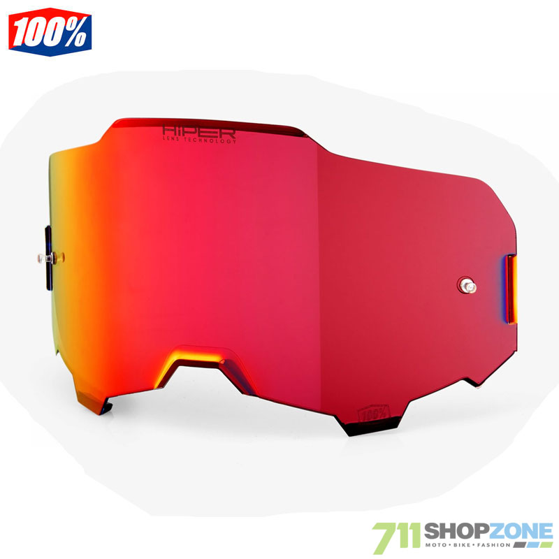 Moto oblečenie - Okuliare, 100% Armega náhradné sklo Ultra HD HiPER red miror