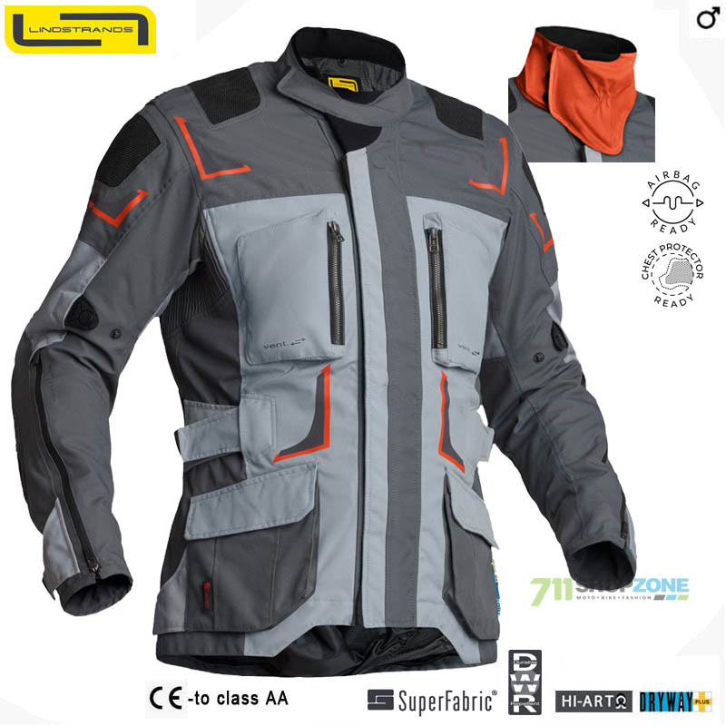Moto oblečenie - Bundy, Lindstrands bunda Myrvik textile jacket, čierno šedo oranžová