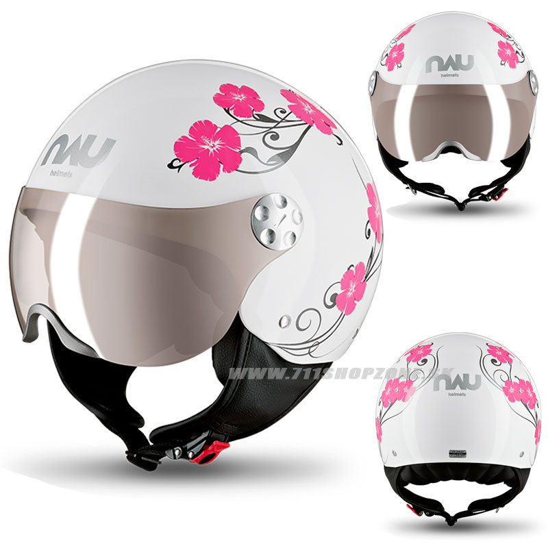 Moto oblečenie - Helmy, NAU Pandora Jet helmet, bielo ružová