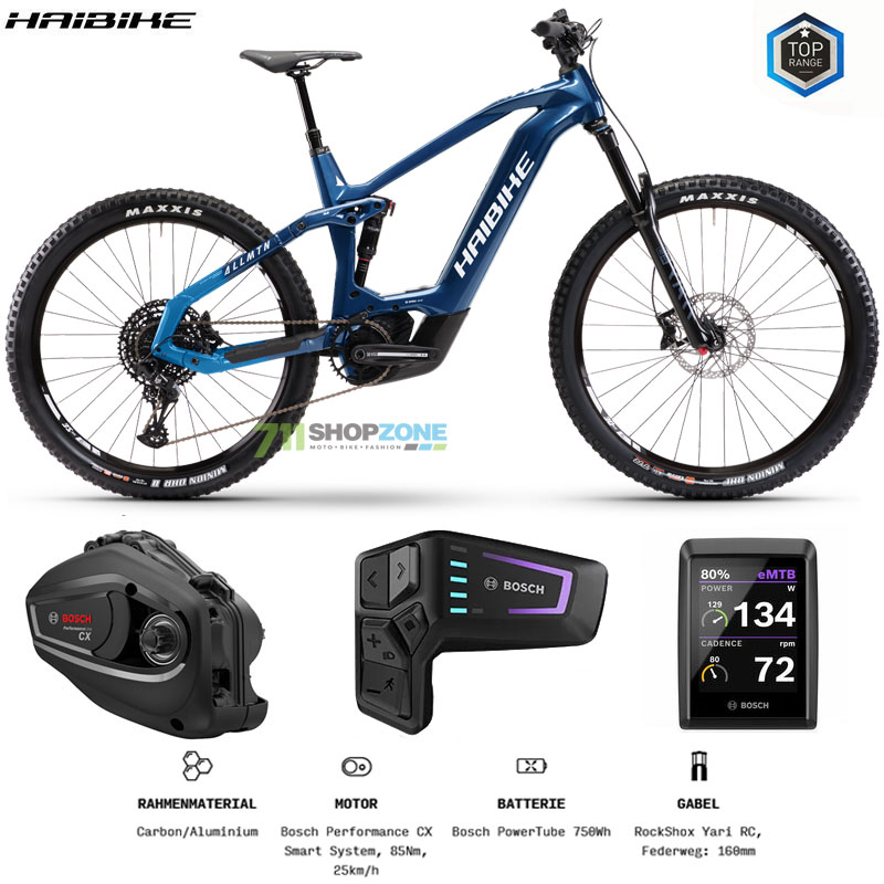 E-bike - Bicykle, Haibike AllMtn CF 9 29/27.5 elektrobicykel 2023, modro biela
