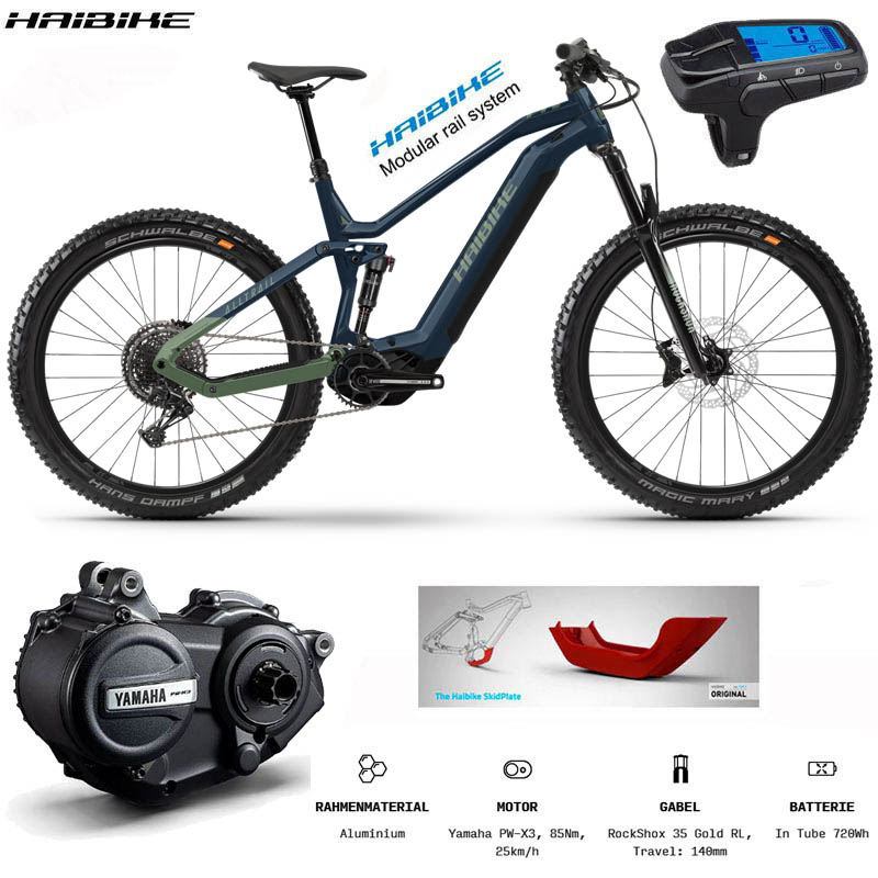 E-bike - Bicykle, Haibike AllTrail 9 27.5 elektrobicykel 2023, šedo modrá olivová