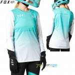 Zľavy - Cyklo dámske, FOX dámsky cyklistický dres Flexair LS jersey, tyrkysová